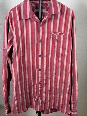 REI Co-Op Modal Blend RedStriped Button Down Shirt Outdoor Casual Travel Size L